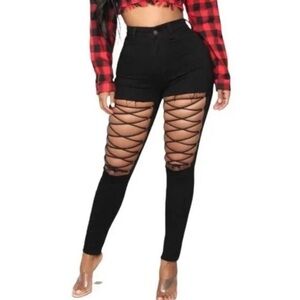 New Fashion Nova “Nicola” High Rise Lace Up Skinny Jeans Size 15/XL/33.5